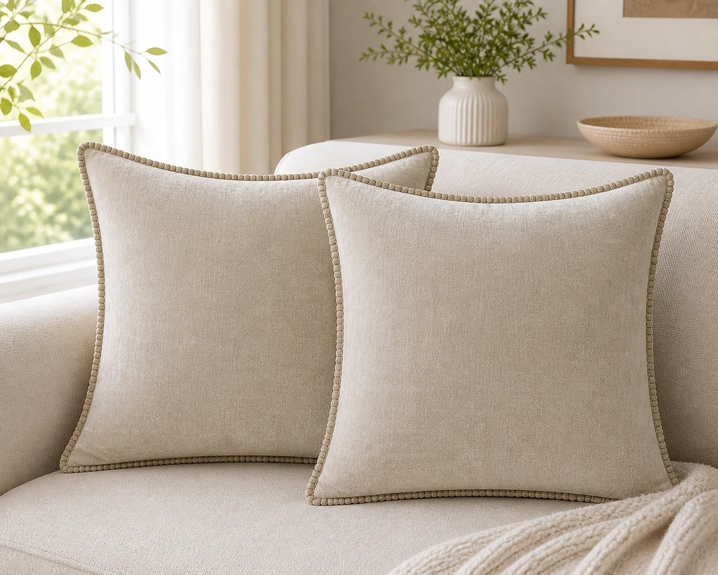 Cozy Haven Gold-Trim Velvet Pillow Covers - 2-Pack - 20 x 20 in (50 x 50 cm) / Beige - 2 Pack