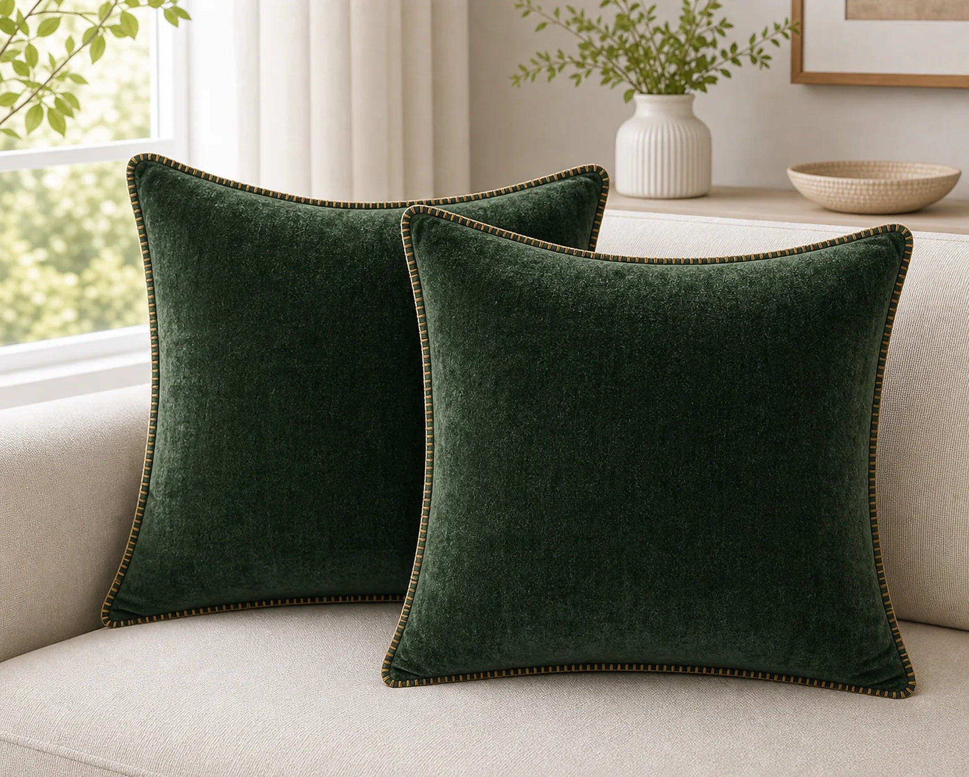 Cozy Haven Gold-Trim Velvet Pillow Covers - 2-Pack - 22 x 22 in (55 x 55 cm) / Dark Green - 2 Pack