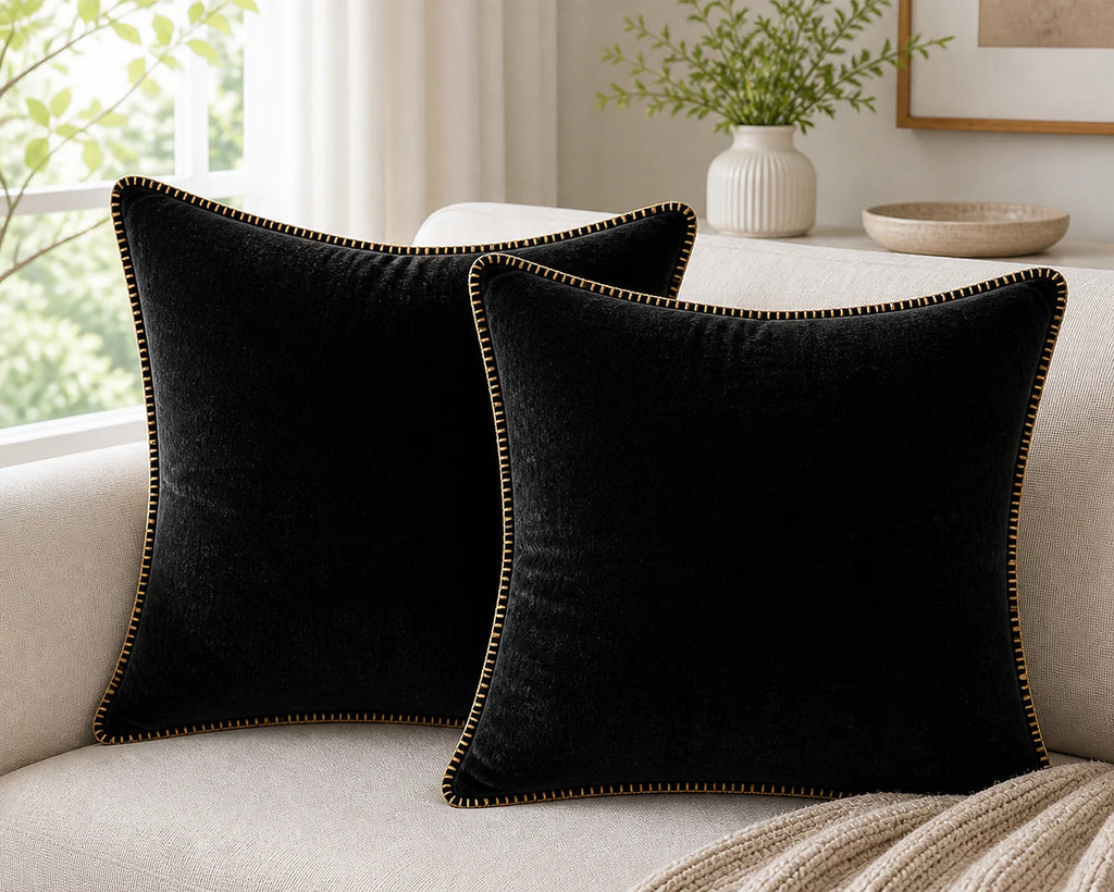 Cozy Haven Gold-Trim Velvet Pillow Covers - 2-Pack - 22 x 22 in (55 x 55 cm) / Black - 2 Pack