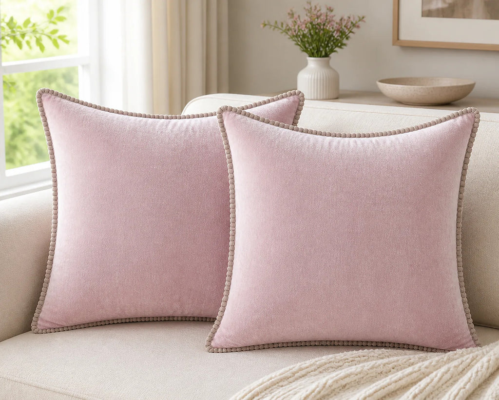 Cozy Haven Gold-Trim Velvet Pillow Covers - 2-Pack - 24 x 24 in (60 x 60 cm) / Blush Pink - 2 Pack
