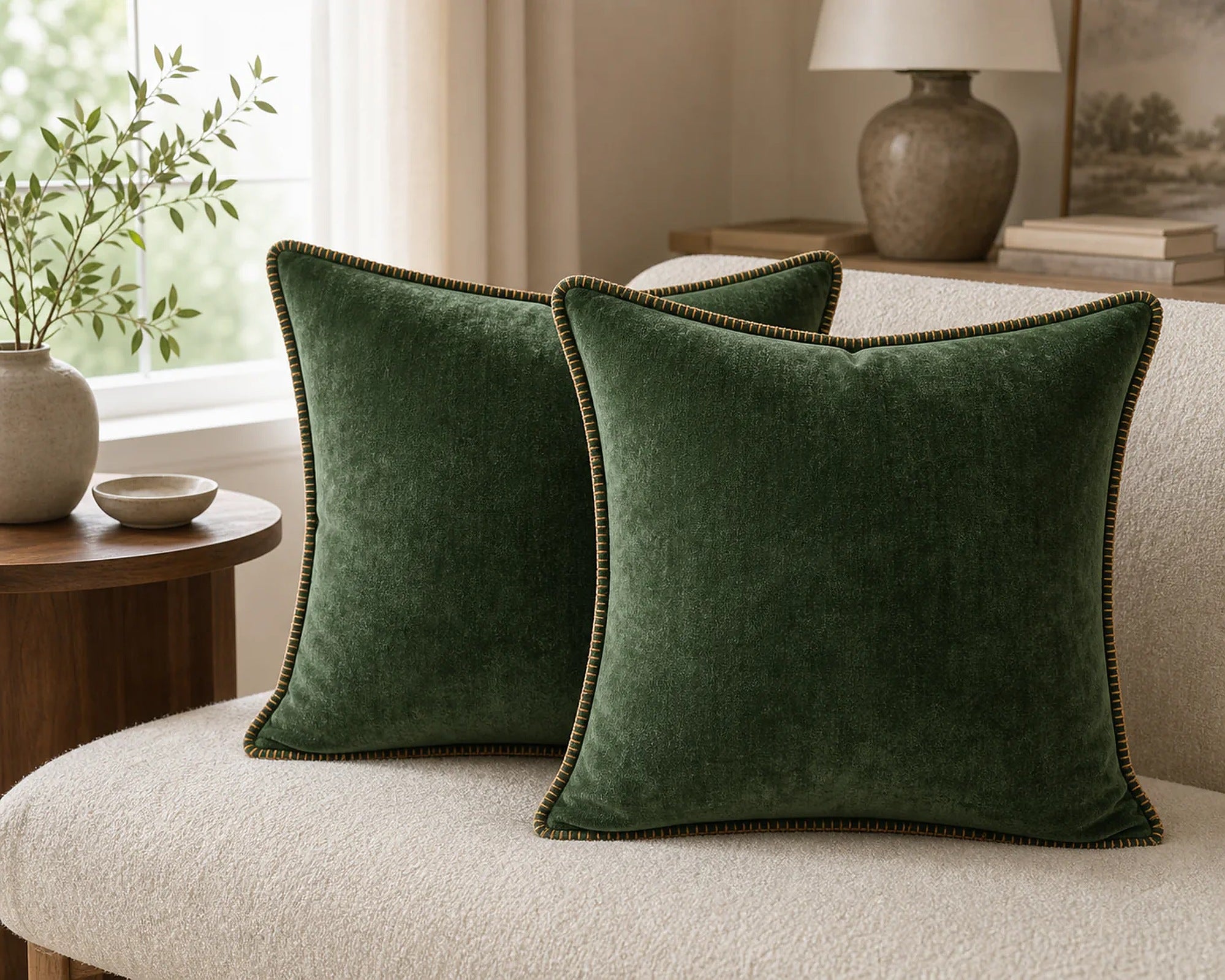 Cozy Haven Gold-Trim Velvet Pillow Covers - 2-Pack - 26 x 26 in (66 x 66 cm) / Dark Green - 2 Pack