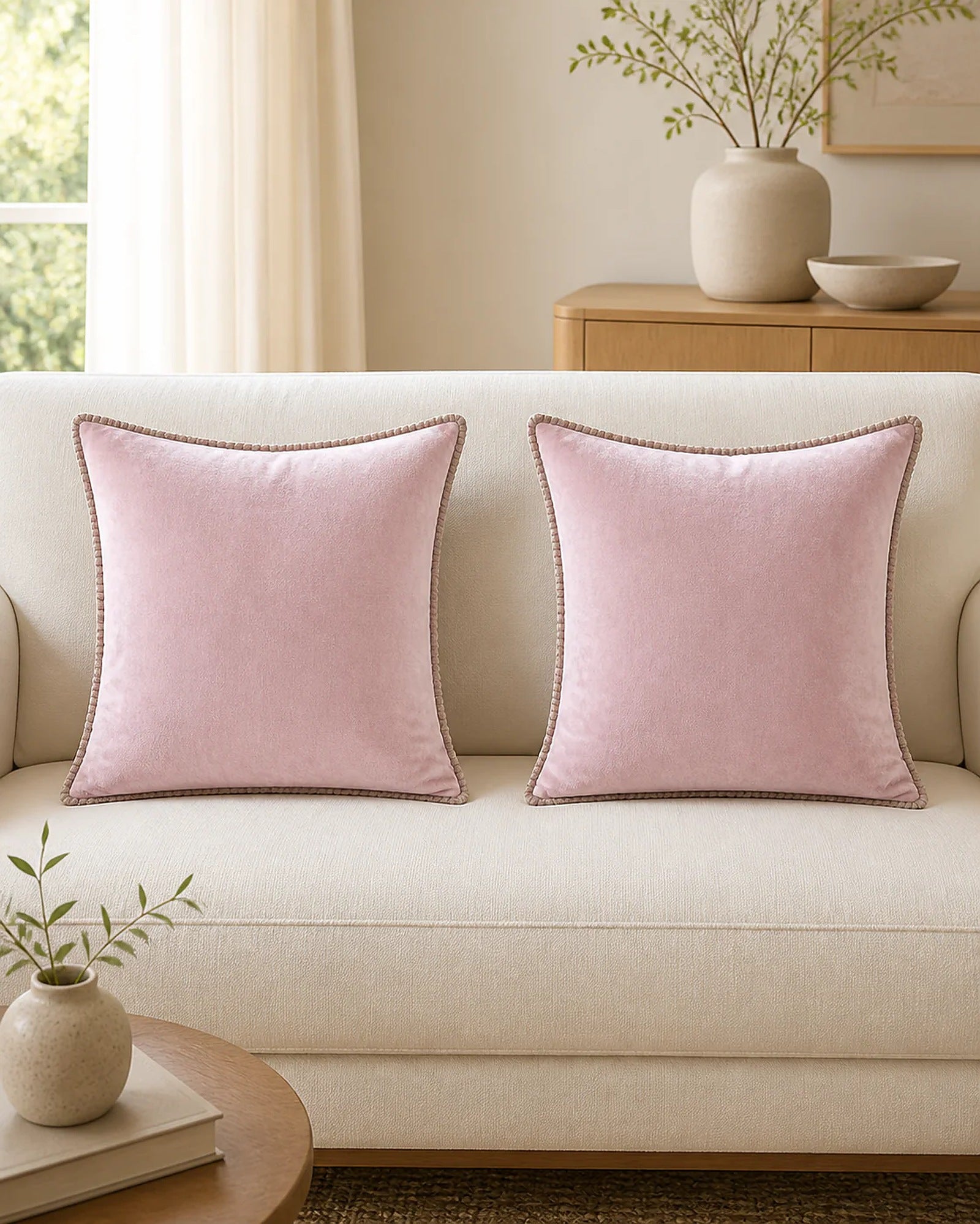 Cozy Haven Gold-Trim Velvet Pillow Covers - 2-Pack - 26 x 26 in (66 x 66 cm) / Blush Pink - 2 Pack