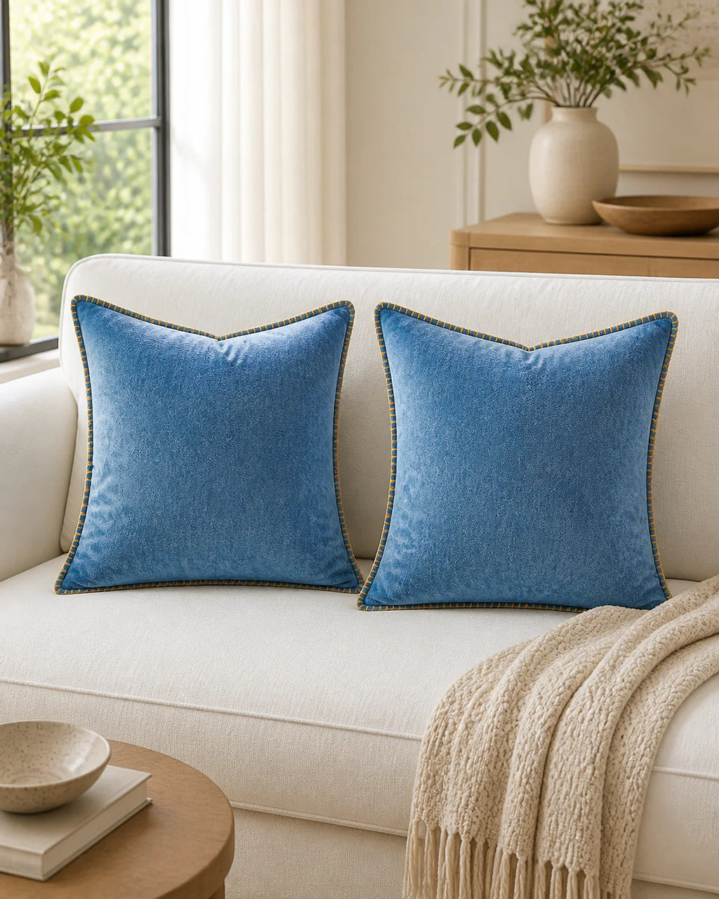 Cozy Haven Gold-Trim Velvet Pillow Covers - 2-Pack - 26 x 26 in (66 x 66 cm) / Blue - 2 Pack