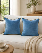 Cozy Haven Gold-Trim Velvet Pillow Covers - 2-Pack - 26 x 26 in (66 x 66 cm) / Blue - 2 Pack