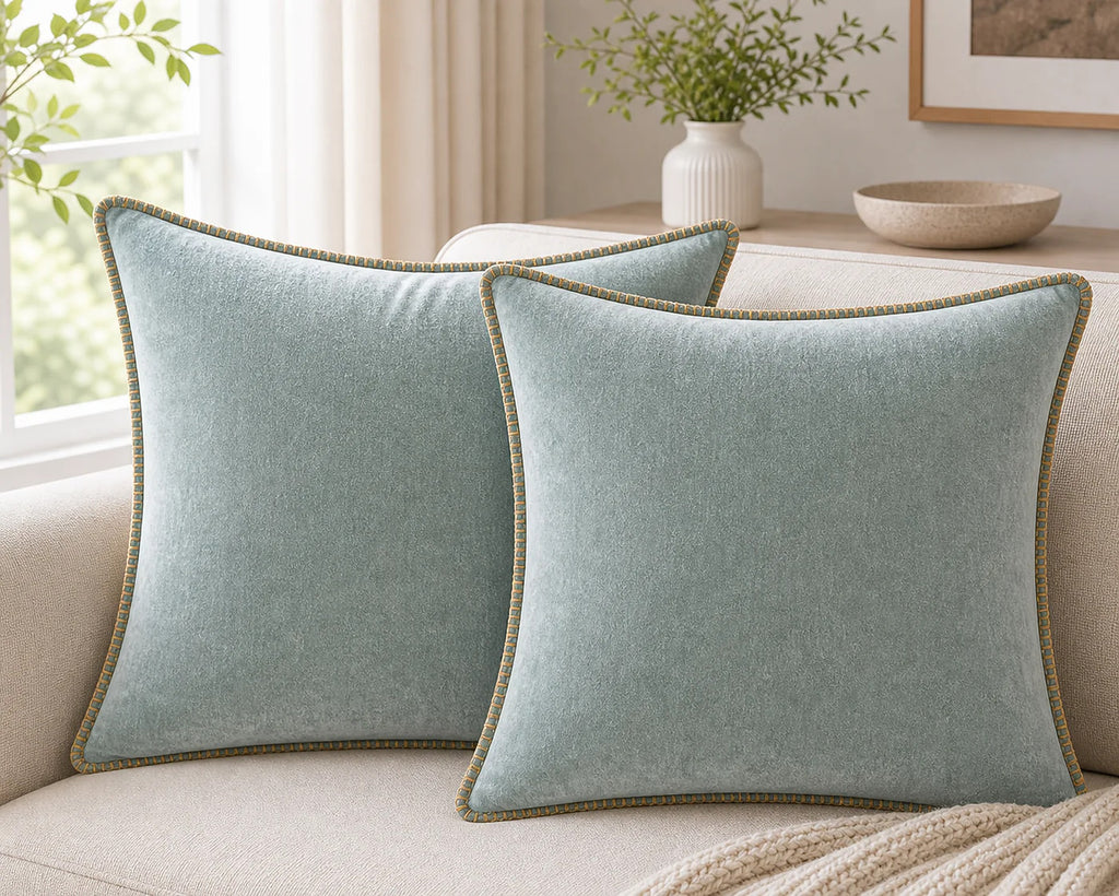 Cozy Haven Gold-Trim Velvet Pillow Covers - 2-Pack - 26 x 26 in (66 x 66 cm) / Mint Green - 2 Pack