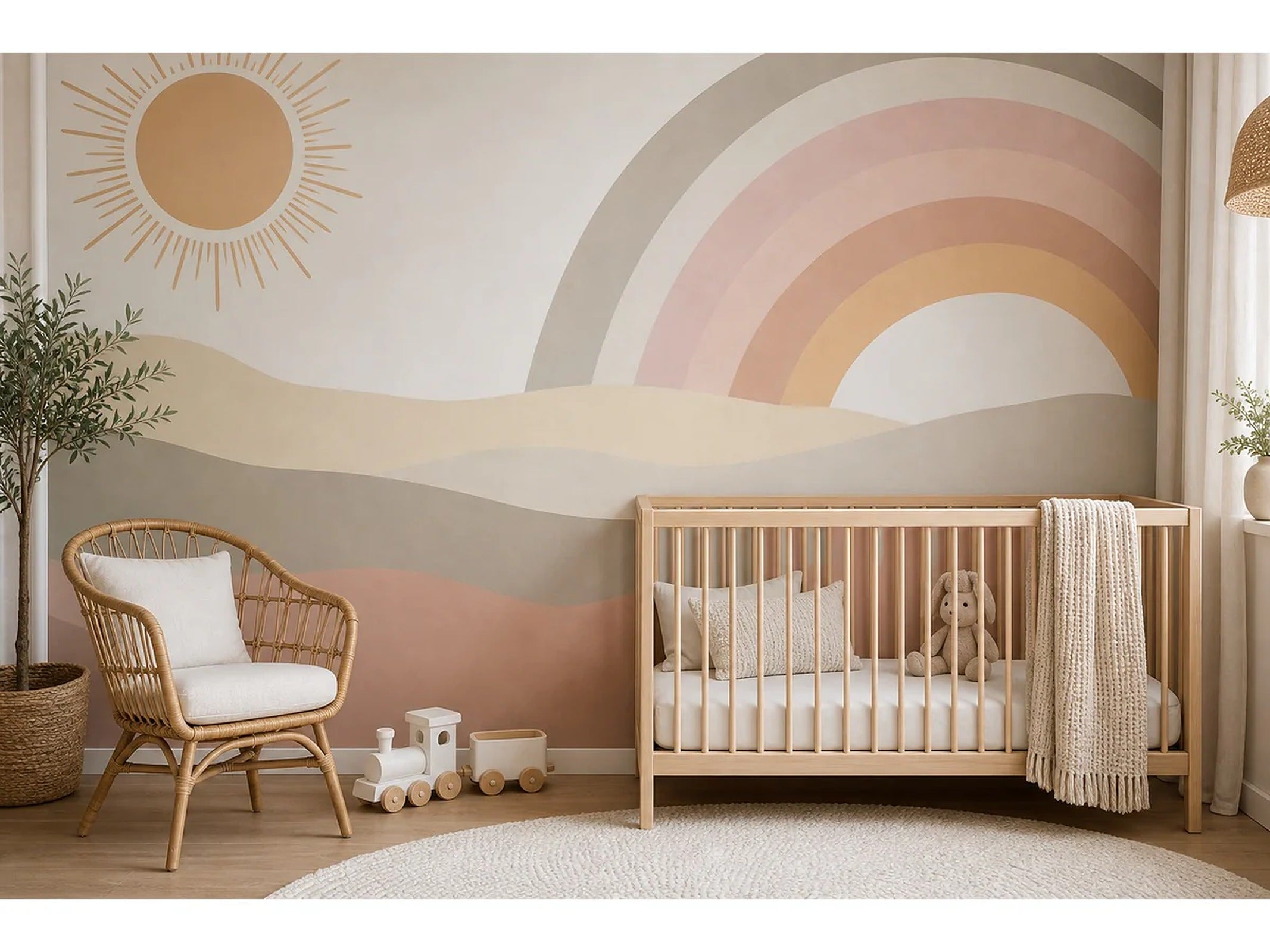 Cozy Haven Rainbow Nursery Wall Mural lifestyle image 1