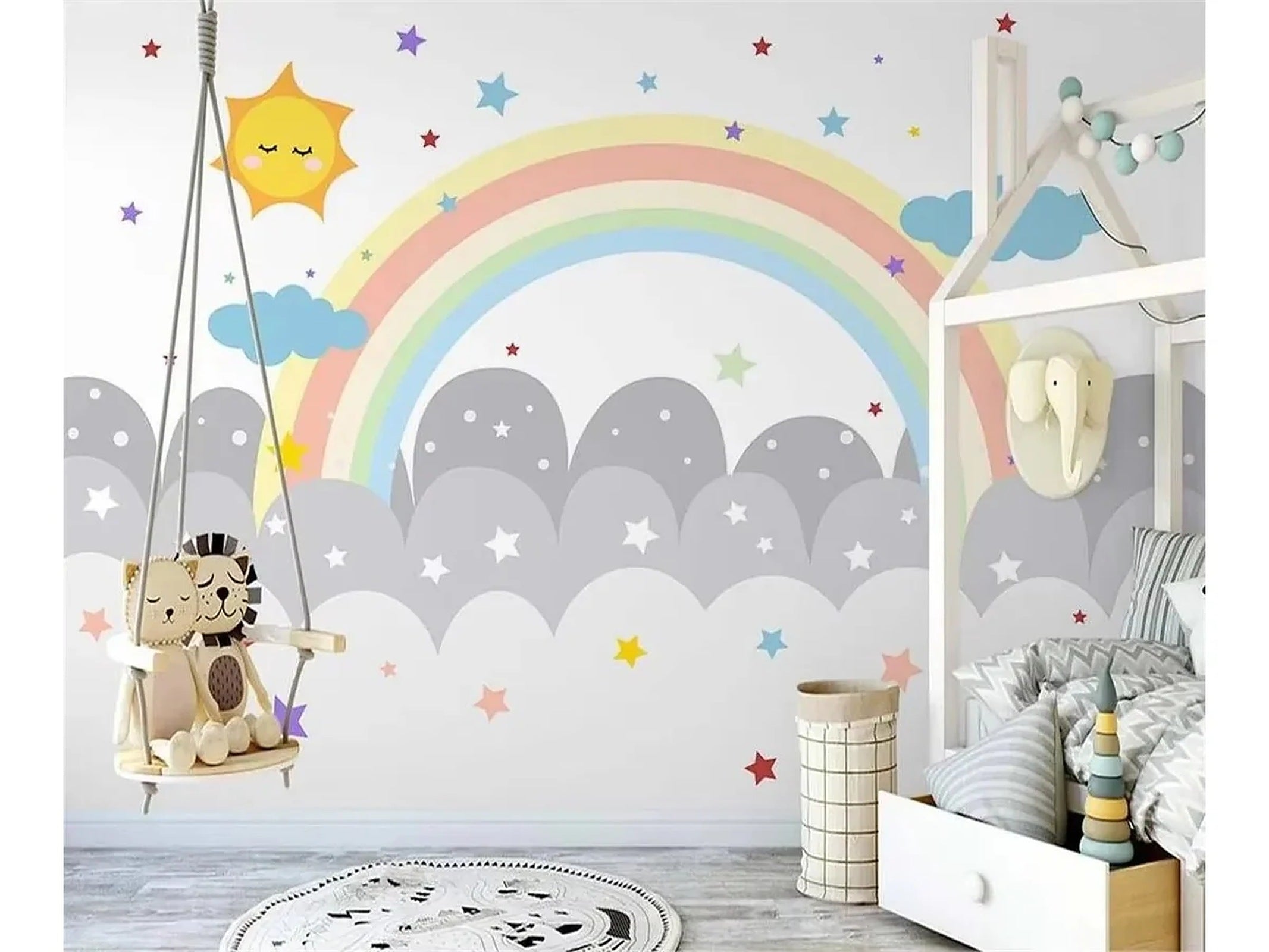 Cozy Haven Rainbow Nursery Wall Mural lifestyle image 2