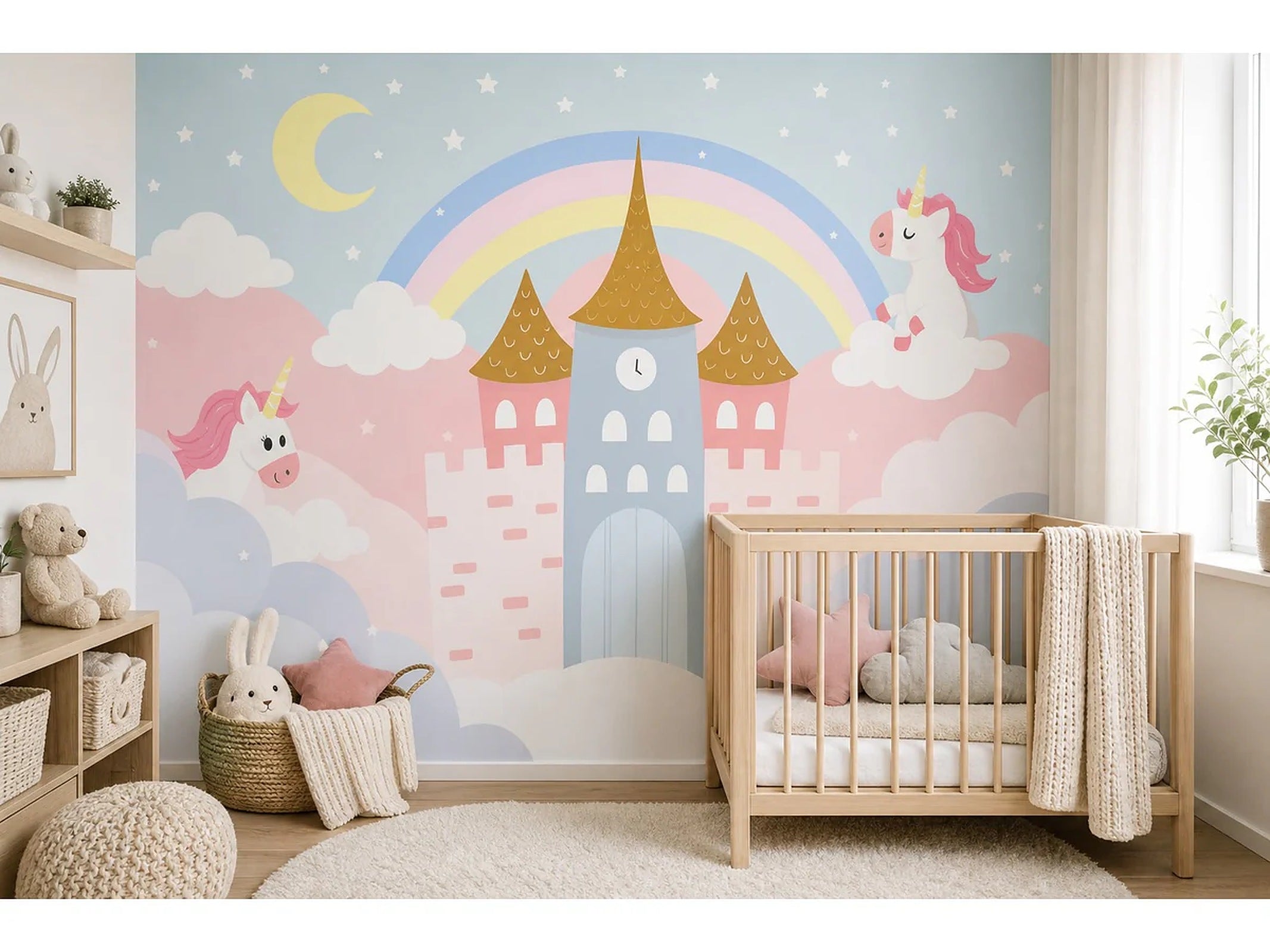 Cozy Haven Rainbow Nursery Wall Mural lifestyle image 3