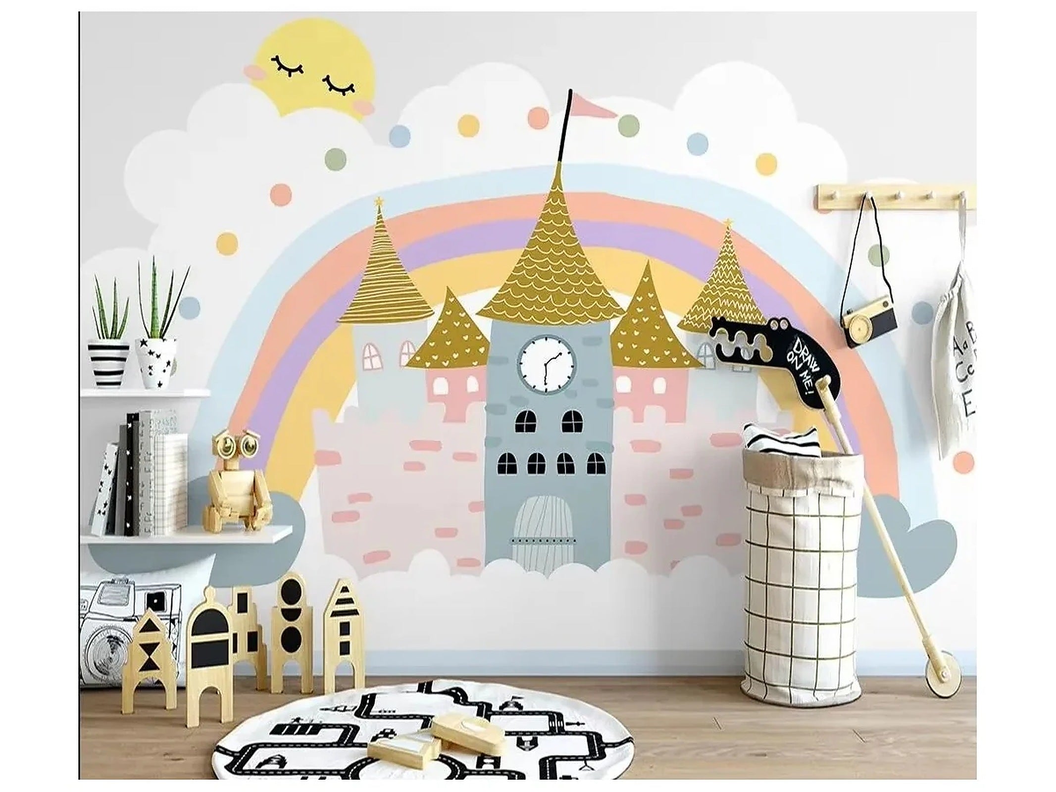 Cozy Haven Rainbow Nursery Wall Mural lifestyle image 5