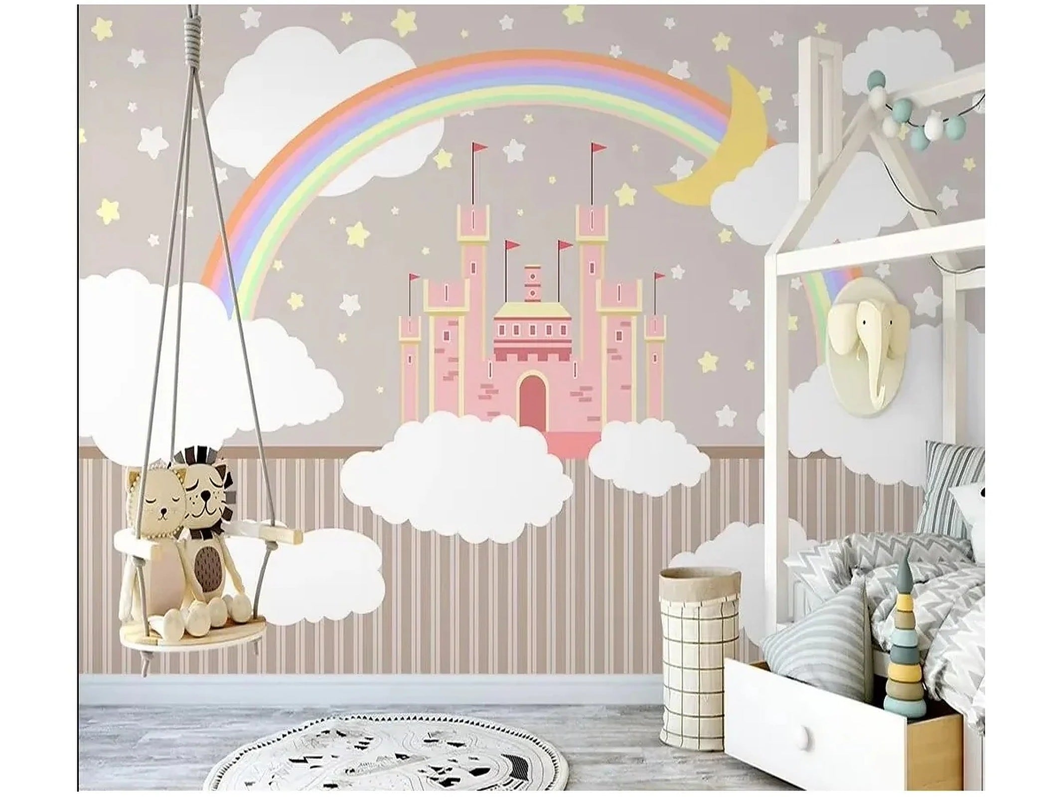 Cozy Haven Rainbow Nursery Wall Mural lifestyle image 6