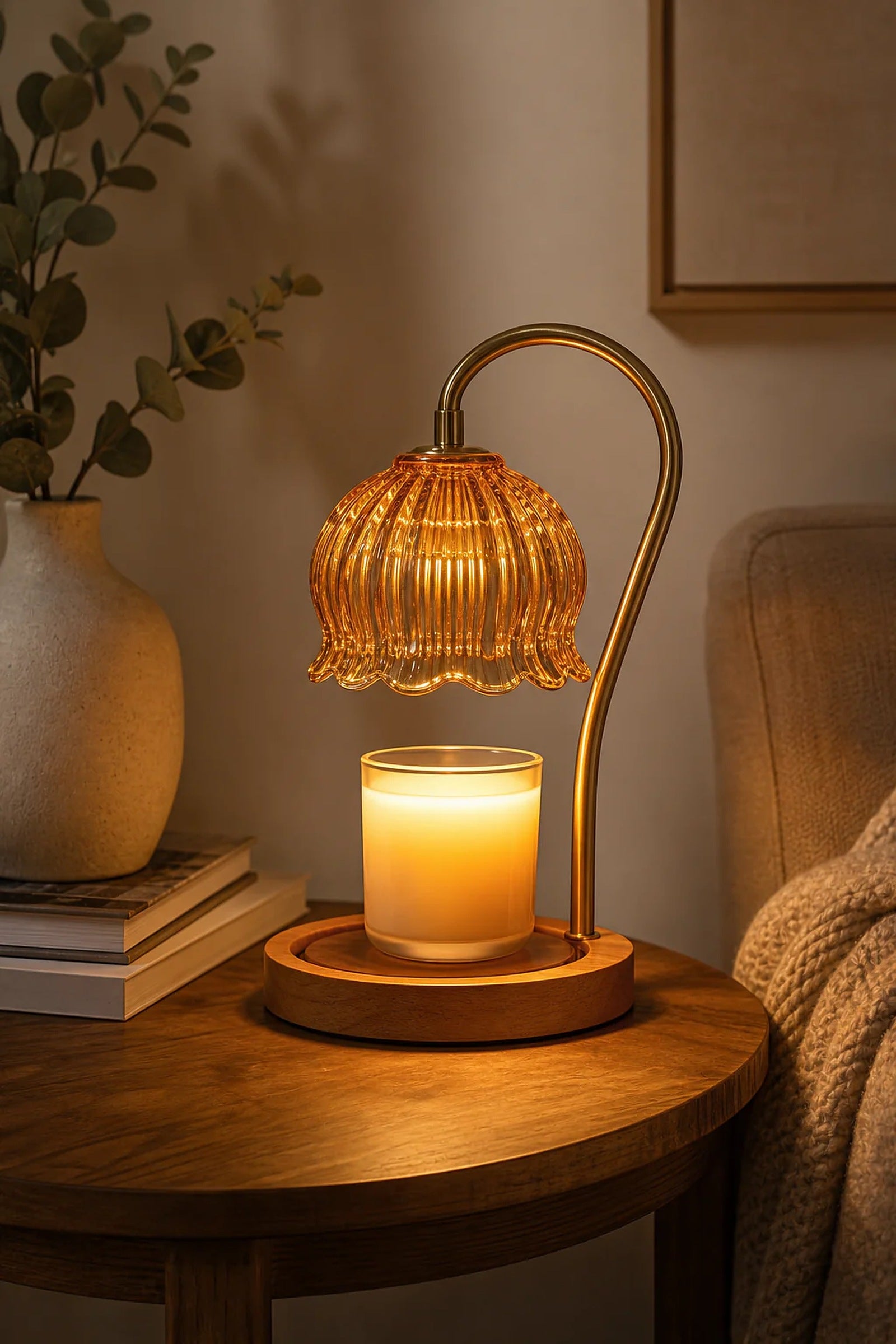 Cozy Haven Minimal Candle Warmer Lamp styled lighting view 2