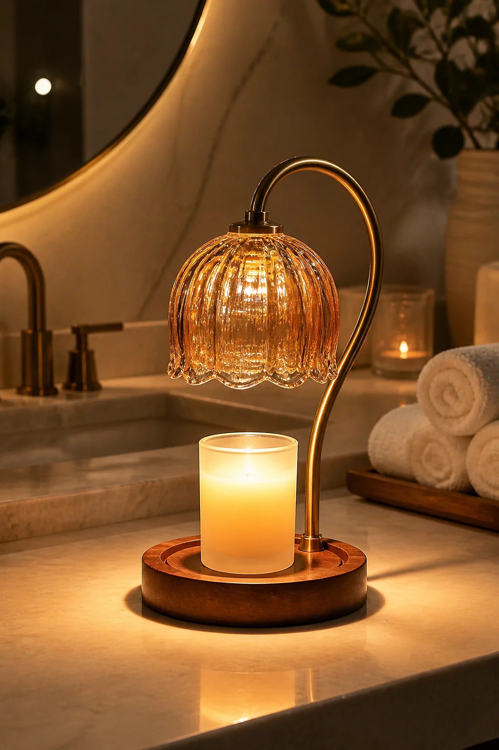 Cozy Haven Minimal Candle Warmer Lamp styled lighting view 3