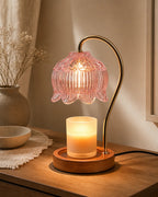 Cozy Haven Minimal Candle Warmer Lamp pink petal shade table view 6