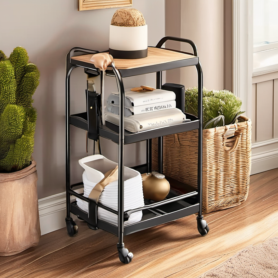 Cozy Haven branded lifestyle image for Cozy Haven 3-Tier Slim Rolling Storage Cart