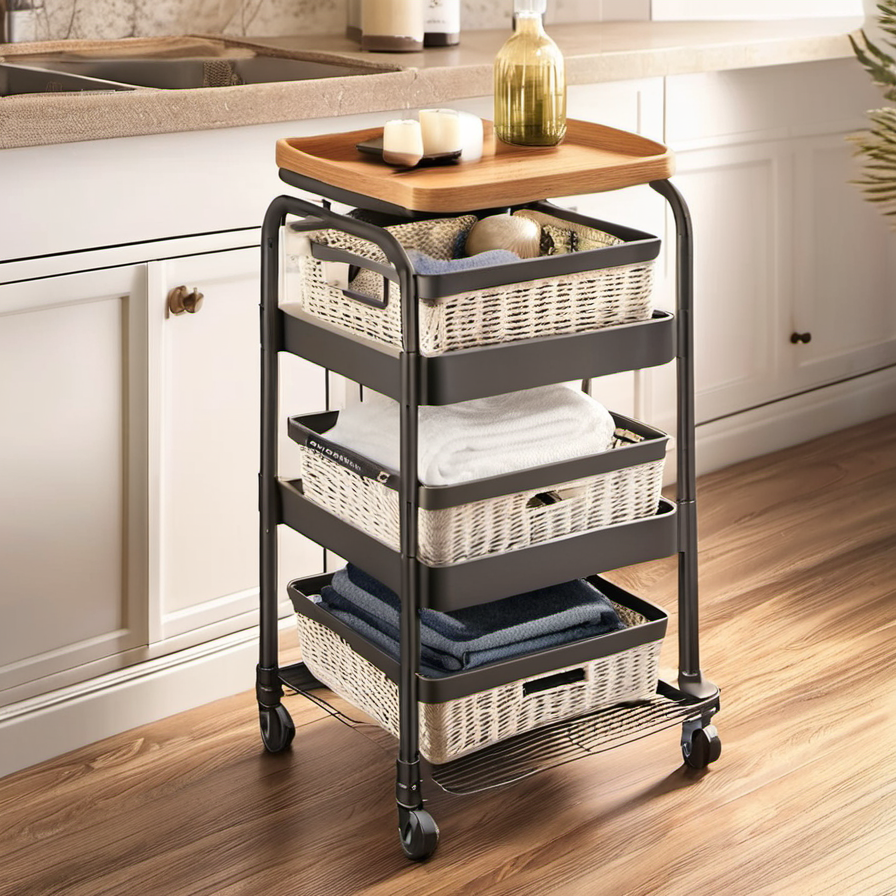 Cozy Haven lifestyle image for Cozy Haven 3-Tier Slim Rolling Storage Cart