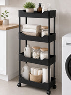 Cozy Haven Slim Rolling Storage Cart - 3/4 Tier organized storage view 1 for 4-Tier Black (20 cm deep)