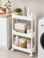 Cozy Haven Slim Rolling Storage Cart - 3/4 Tier organized storage view 3 for 3-Tier White (20 cm deep)