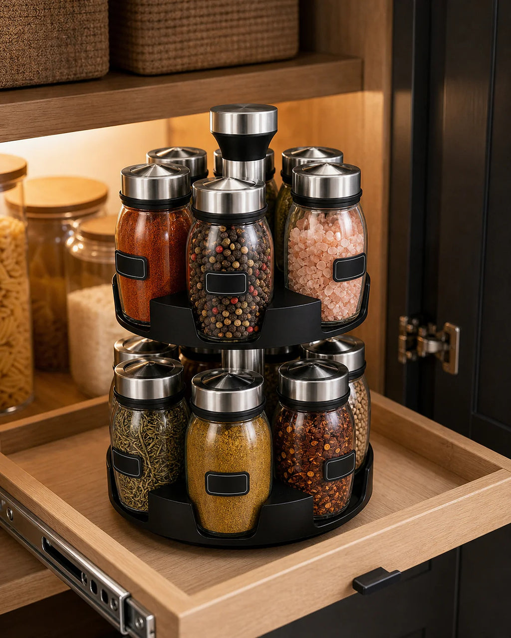 Cozy Haven Tiered Rotating Spice Organizer styled kitchen view 5