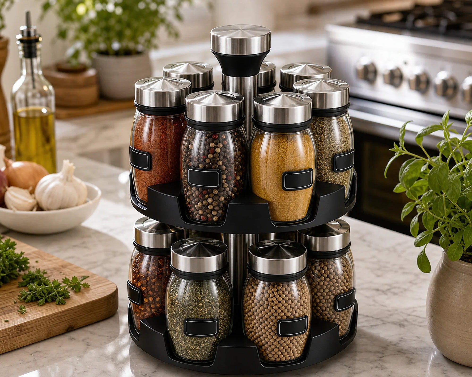 Cozy Haven Tiered Rotating Spice Organizer styled kitchen view 6