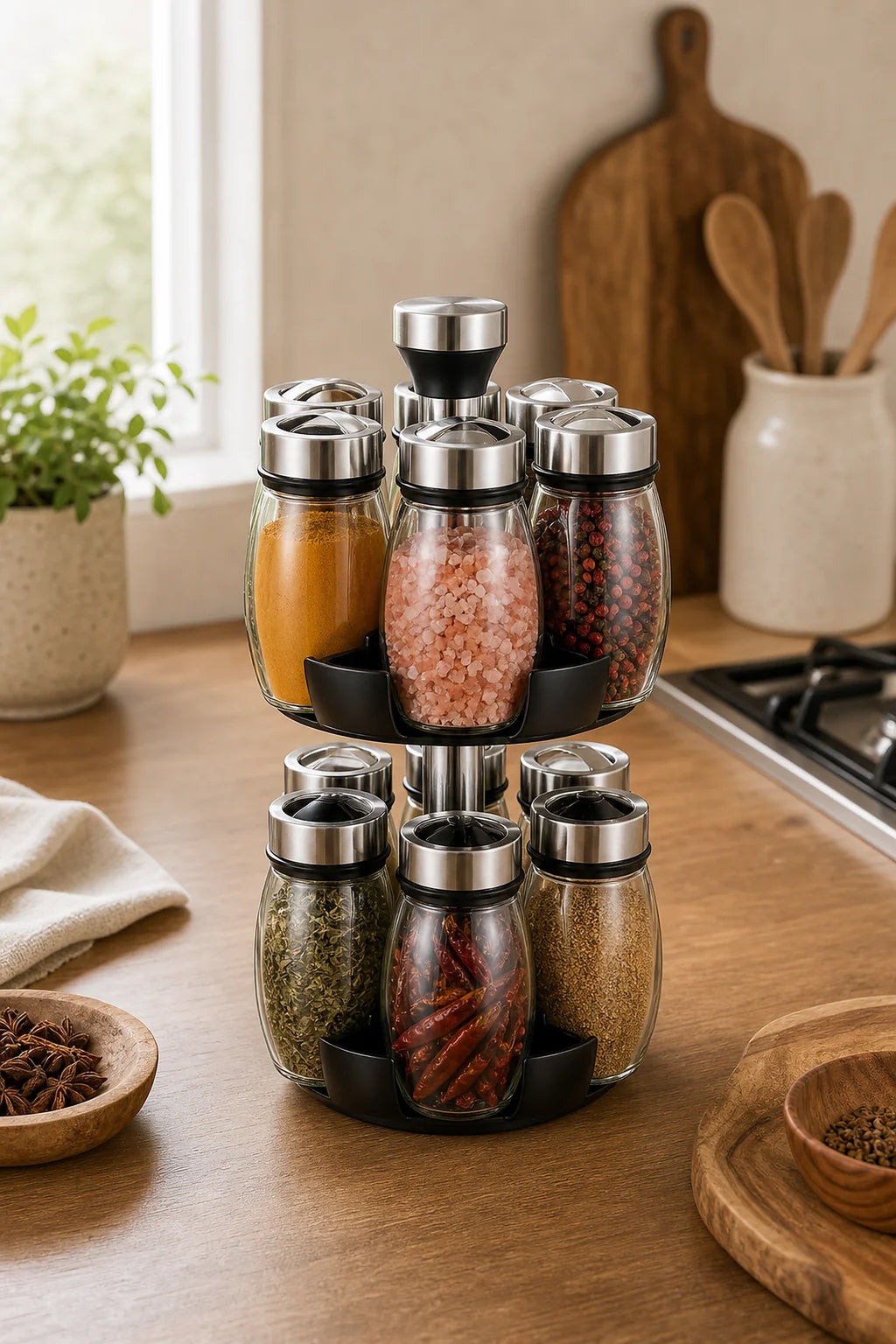 Cozy Haven Tiered Rotating Spice Organizer styled kitchen view 2