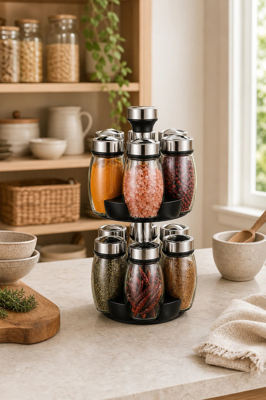 Cozy Haven Tiered Rotating Spice Organizer styled kitchen view 3