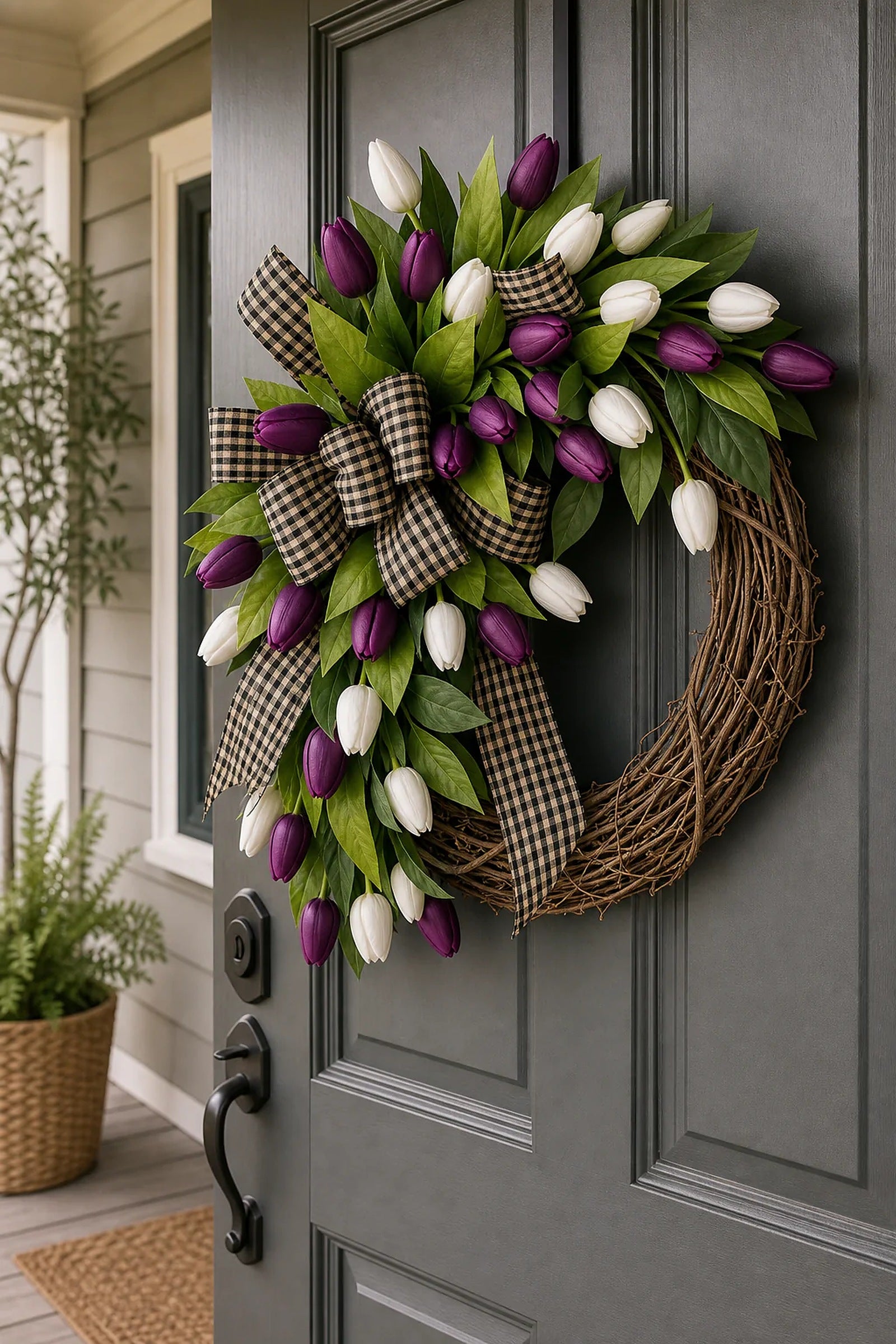 Cozy Haven Tulip Spring Door Wreath lifestyle image 1 for Tulip Spring Door Wreath