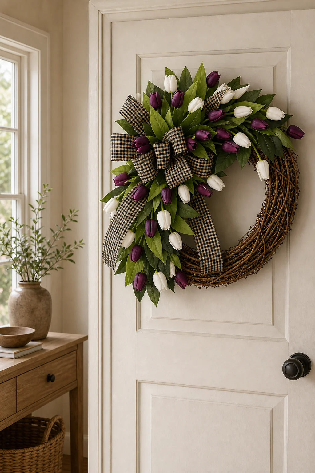 Cozy Haven Tulip Spring Door Wreath lifestyle image 2