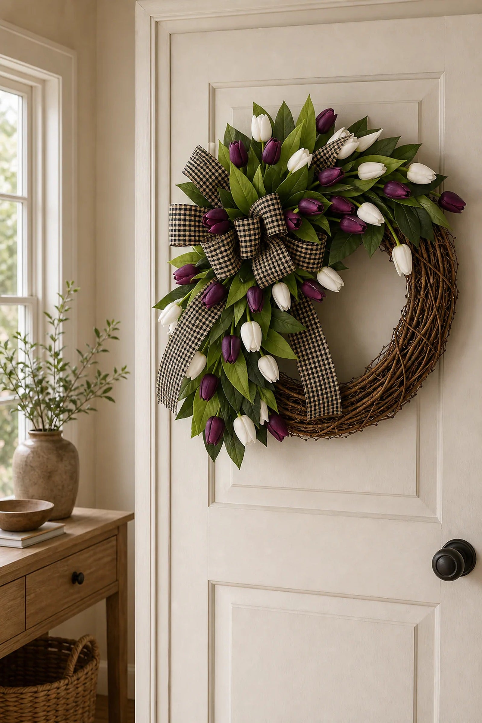 Cozy Haven Tulip Spring Door Wreath lifestyle image 2