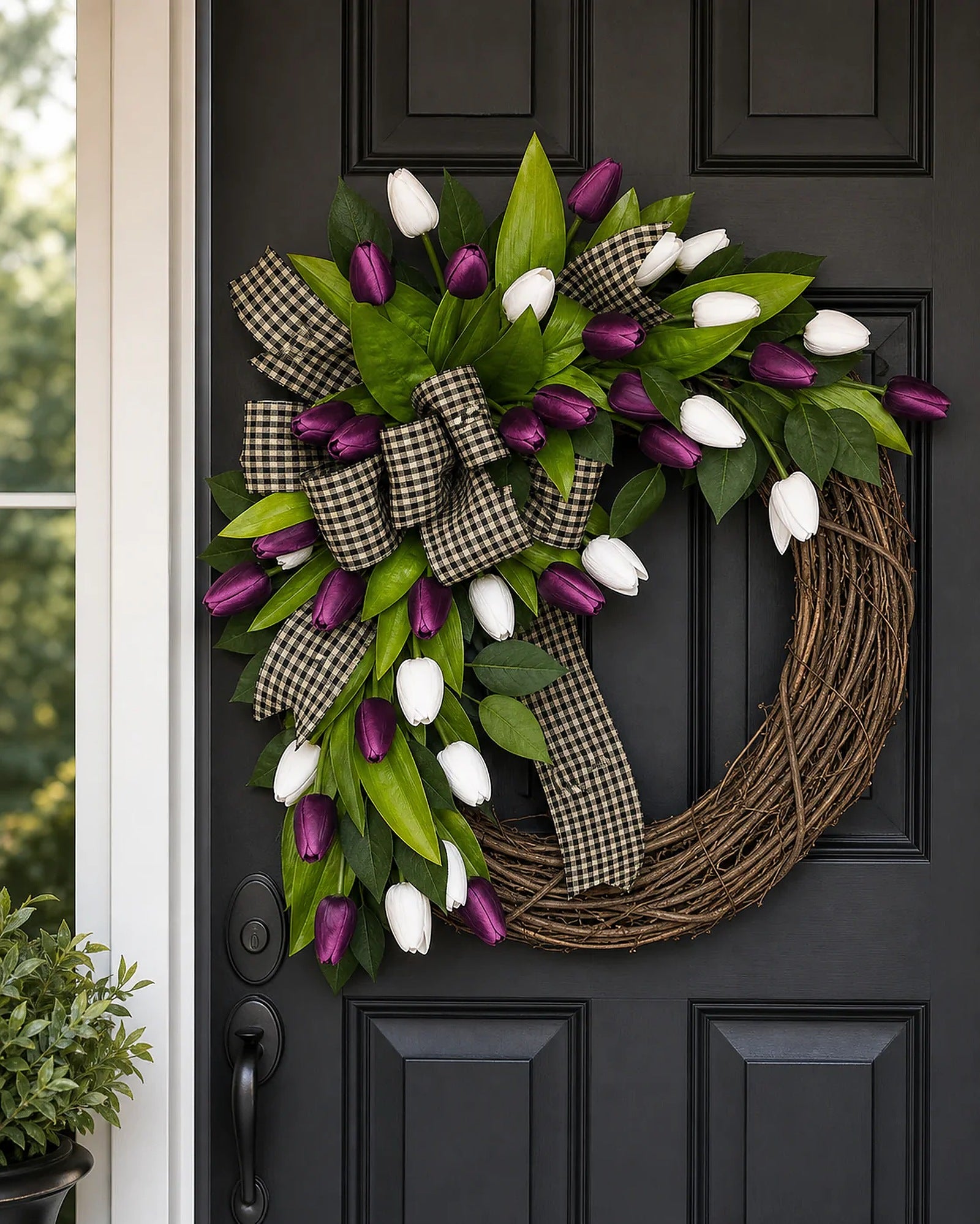 Cozy Haven Tulip Spring Door Wreath lifestyle image 3