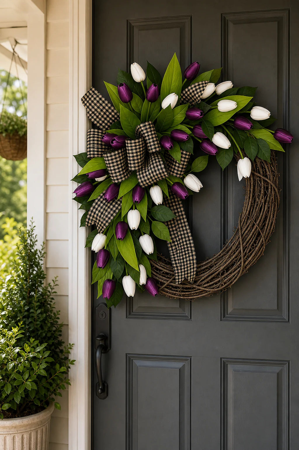 Cozy Haven Tulip Spring Door Wreath lifestyle image 4