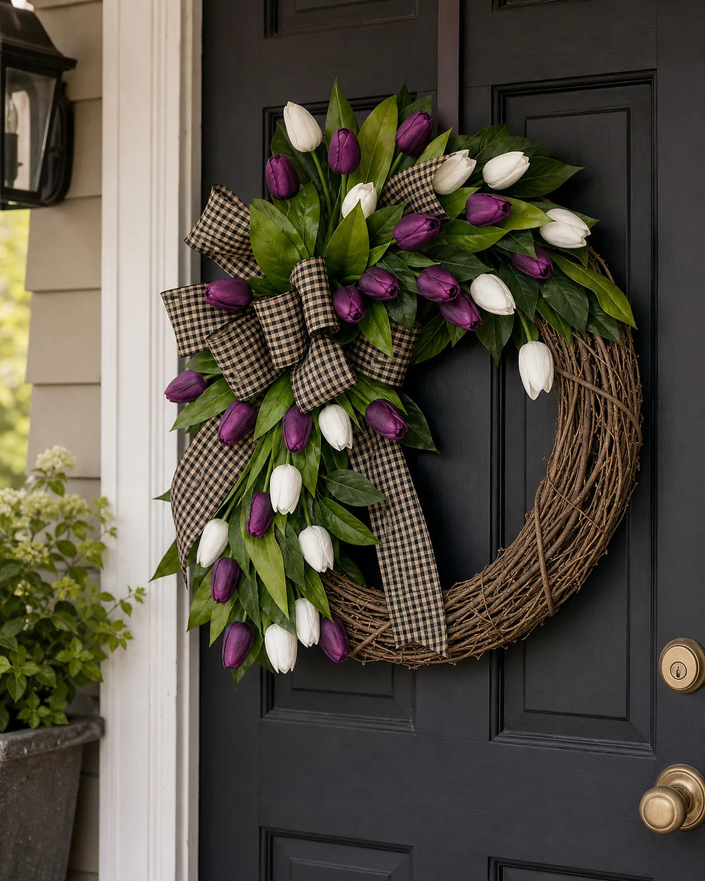 Cozy Haven Tulip Spring Door Wreath lifestyle image 5