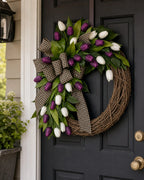 Cozy Haven Tulip Spring Door Wreath styled home view 5