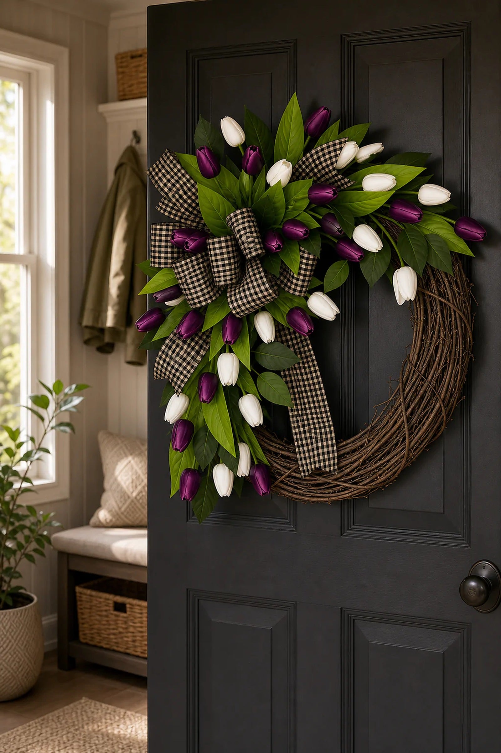 Cozy Haven Tulip Spring Door Wreath lifestyle image 6