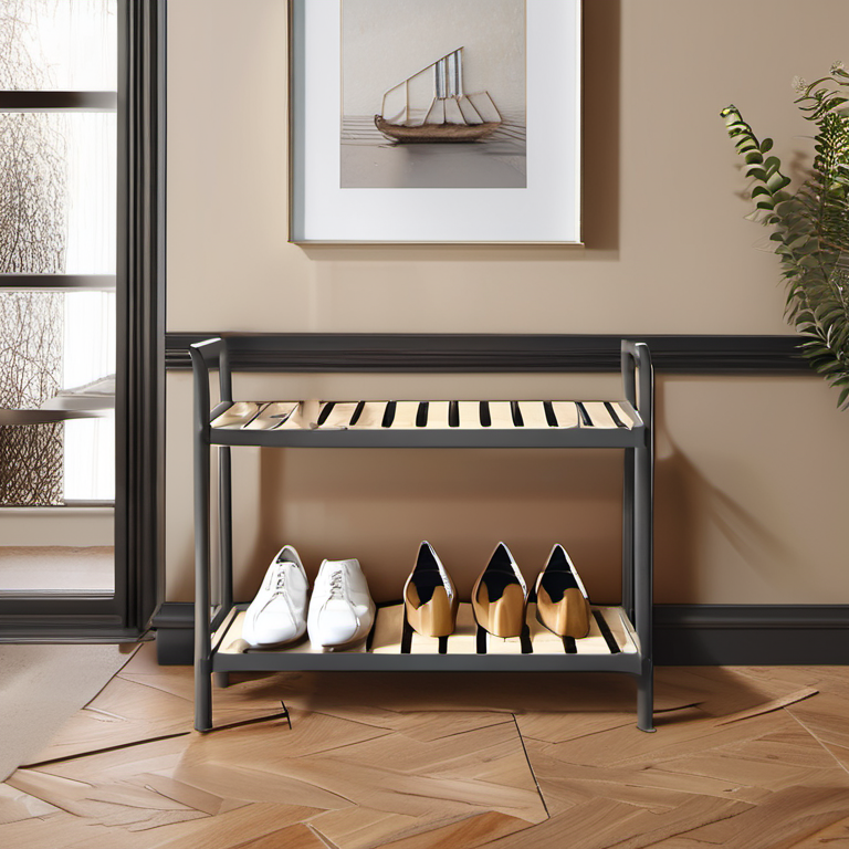 Cozy Haven branded lifestyle image for Cozy Haven 2-Tier Narrow Shoe Rack Bench