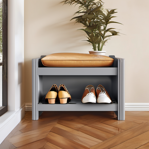 Cozy Haven desk storage lifestyle image for Cozy Haven 2-Tier Narrow Shoe Rack Bench