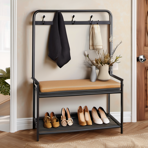 Cozy Haven entryway order lifestyle image for Cozy Haven 2-Tier Narrow Shoe Rack Bench