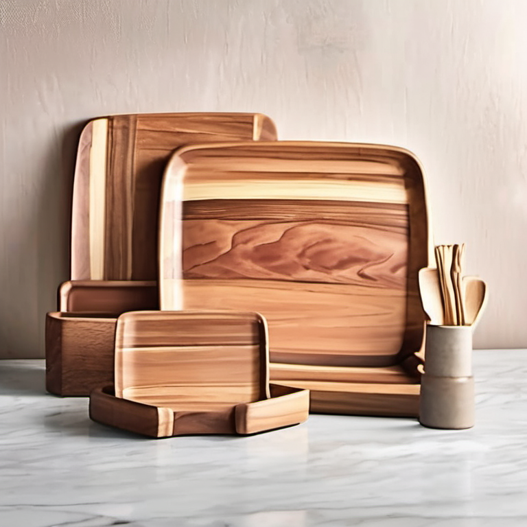 Cozy Haven surface vignette lifestyle image for Cozy Haven Acacia Serving Board Set