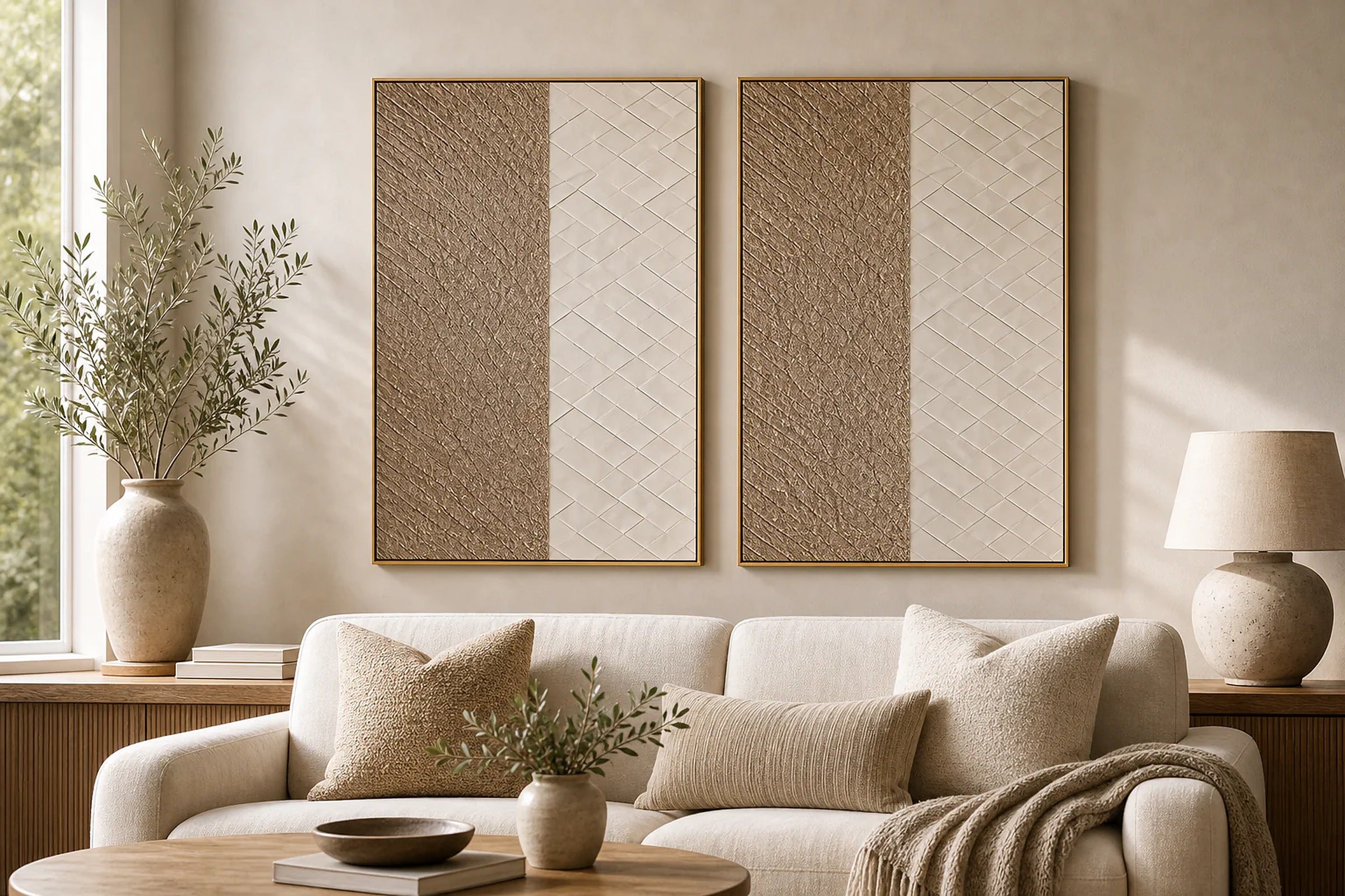 Cozy Haven Abstract Textured Canvas Panel Set lifestyle image 11