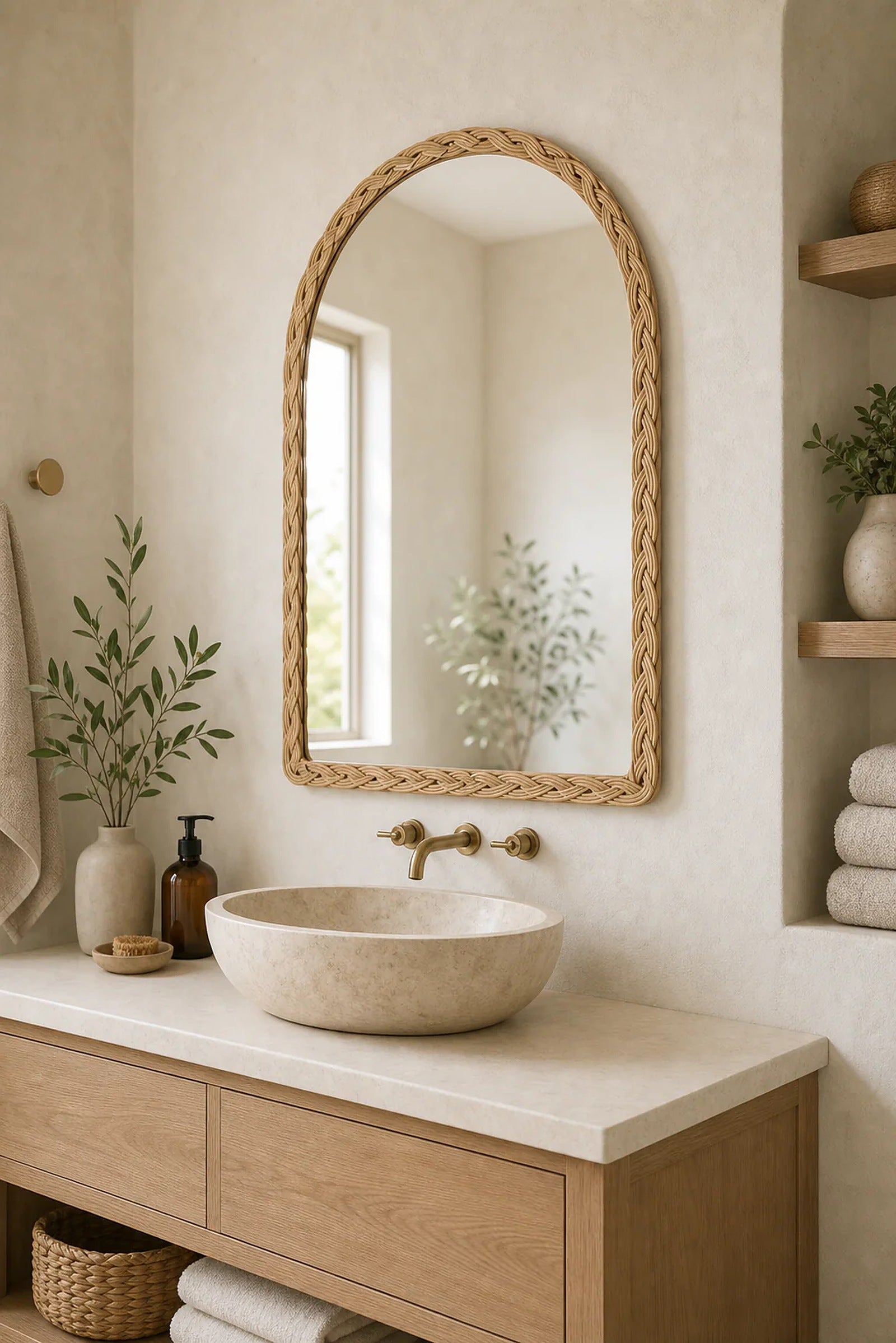 Cozy Haven Wood Arched Wall Mirror styled wall decor view 1 for Wood Arched Wall Mirror