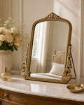 Cozy Haven ornate gold tabletop arched mirror on vanity