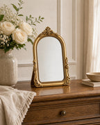 Cozy Haven vintage gold tabletop arched mirror on dresser