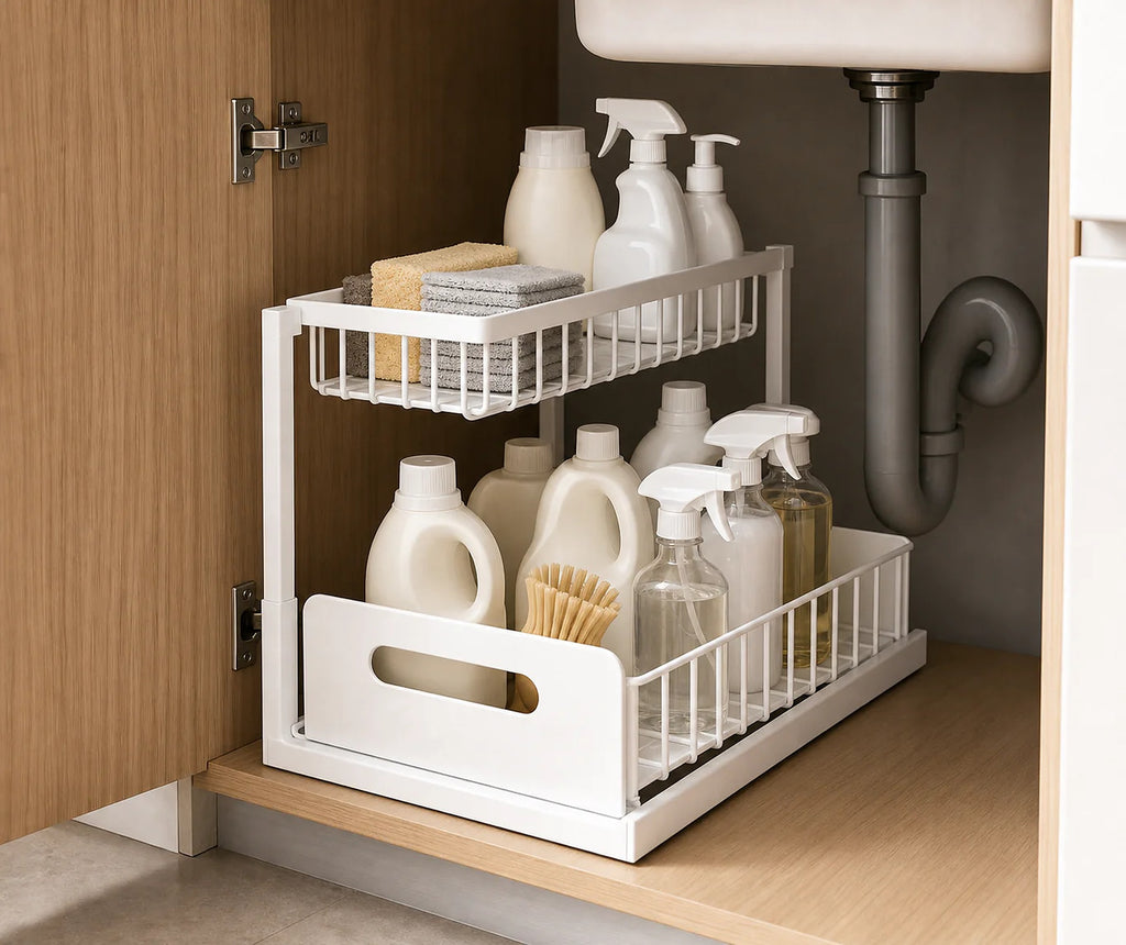 Cozy Haven Stackable Under Sink Organizer styled kitchen view 2