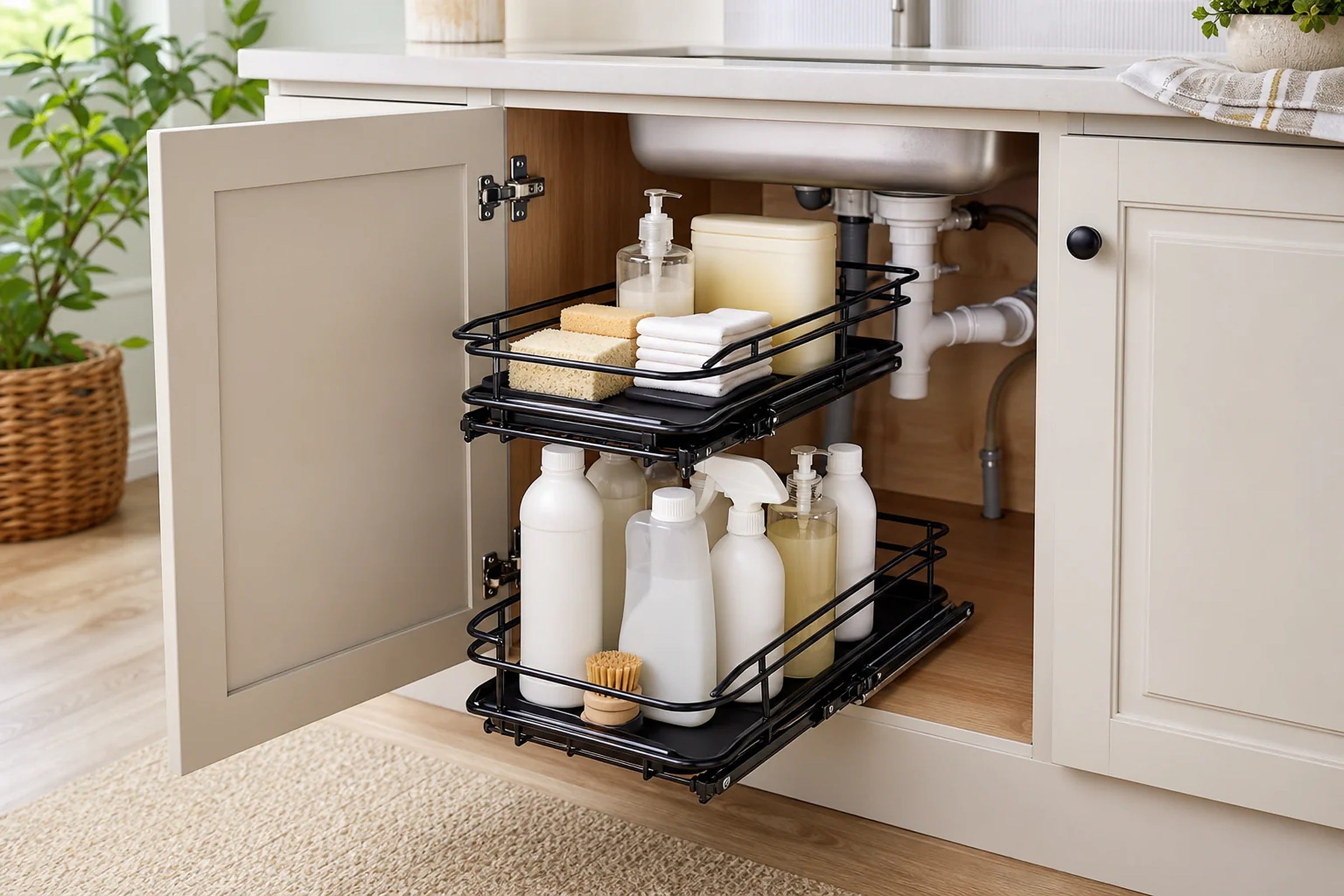 Cozy Haven Stackable Under Sink Organizer styled kitchen view 7