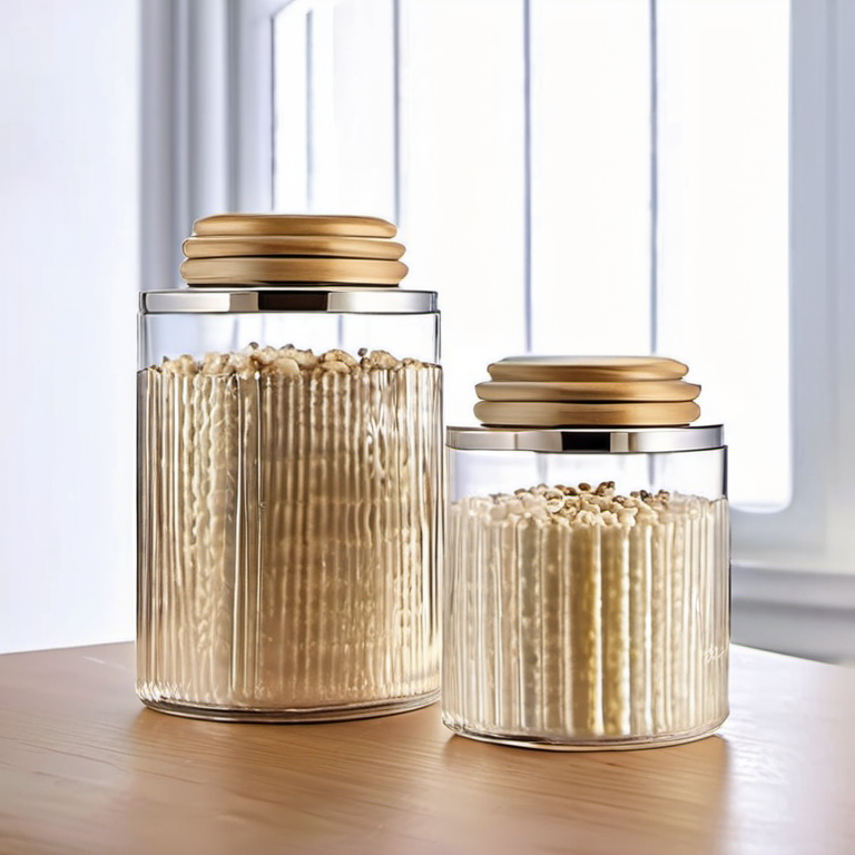 Cozy Haven guest bath lifestyle image for Cozy Haven Ribbed Glass Bathroom Countertop Canister Set