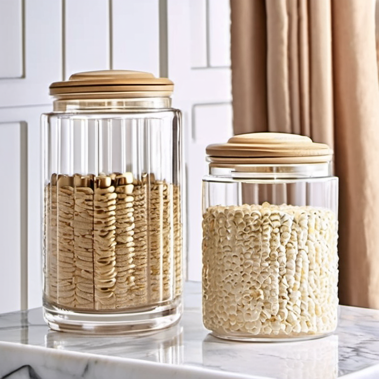Cozy Haven vanity morning lifestyle image for Cozy Haven Ribbed Glass Bathroom Countertop Canister Set
