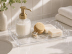 Cozy Haven Clear Acrylic Scalloped Vanity Tray styled bathroom view 2