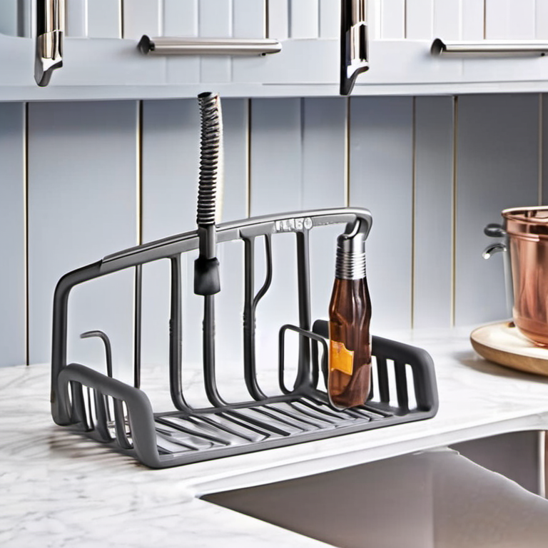 Cozy Haven open shelf lifestyle image for Cozy Haven Rustproof Kitchen Sink Caddy