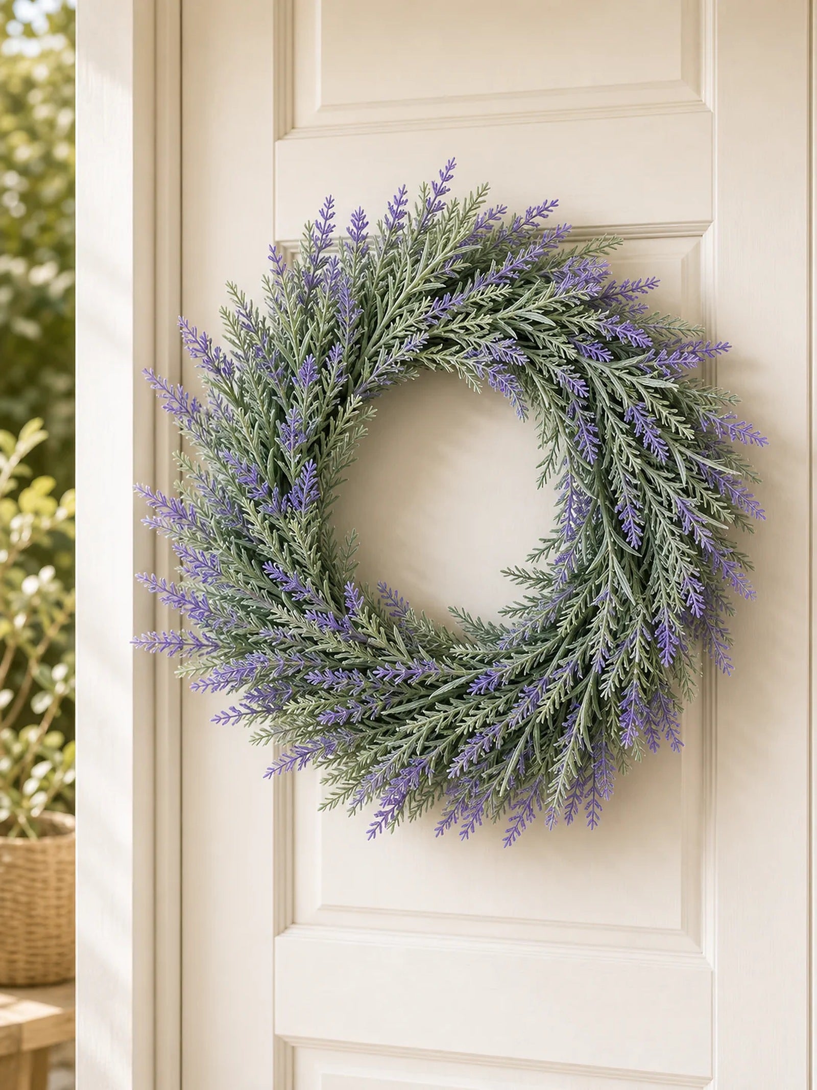 Cozy Haven Lavender Spring Door Wreath lifestyle image 1 for Lavender Spring Door Wreath
