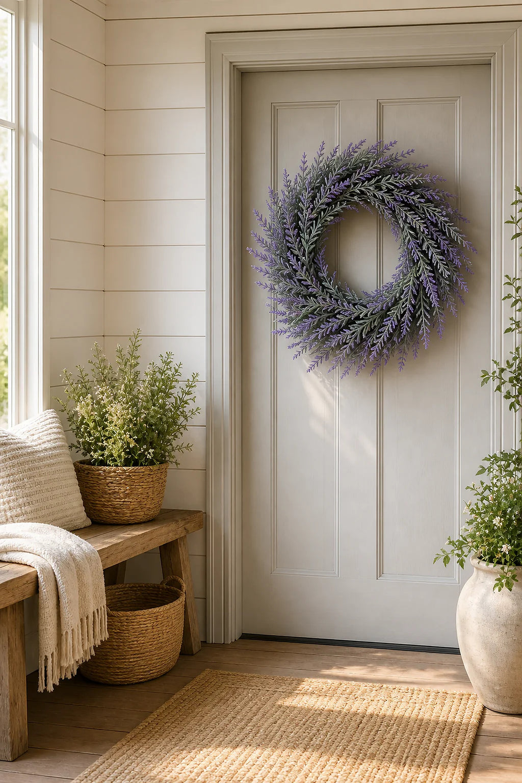 Cozy Haven Lavender Spring Door Wreath lifestyle image 3