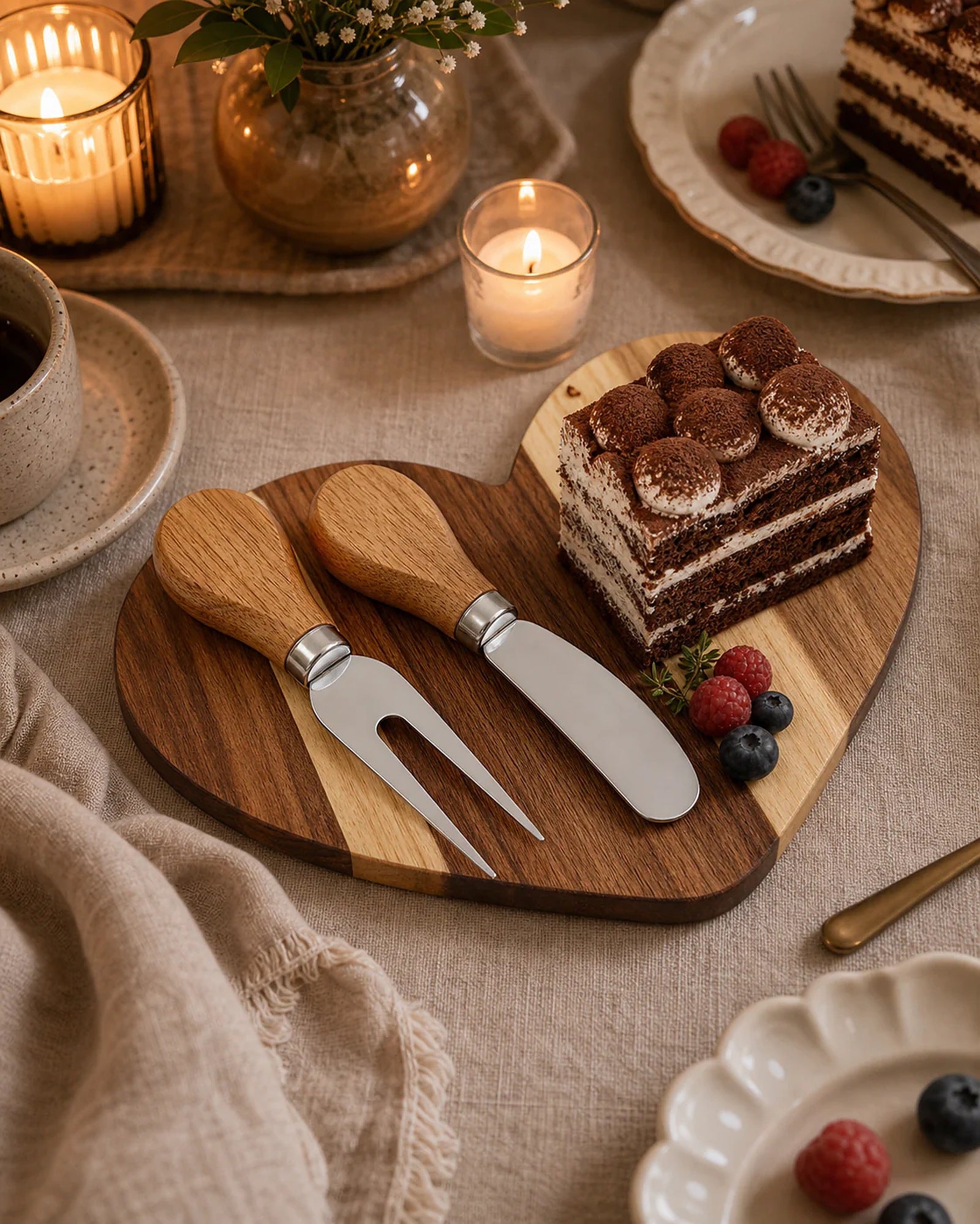 Cozy Haven Heart-Shaped Cheese Board and Cutlery Set lifestyle image 1
